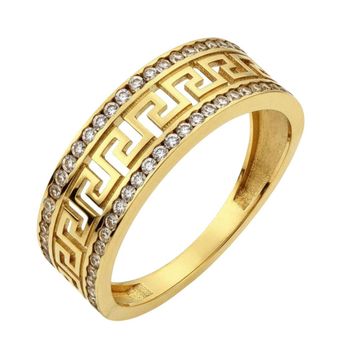 Złoty pierścionek damski wysadzany cyrkoniami z ażurowym greckim wzorem. Elegancka biżuteria z kolekcji Eternity – idealny prezent dla kobiety.1.jpg